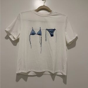 White T-Shirt with Blue Bikini Print